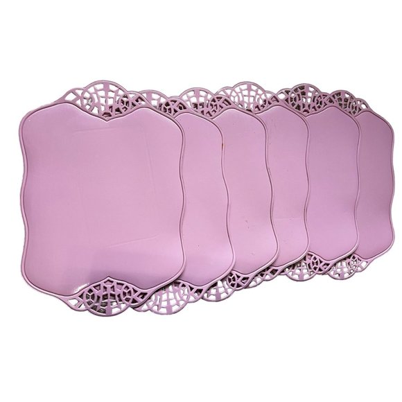 Unmarked Dining Vintage Pvc Vinyl Set Of 6 Pink Lattice Edge